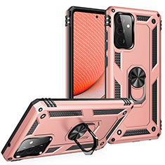 Silicone Matte Finish and Plastic Back Cover Case with Magnetic Finger Ring Stand MQ3 for Samsung Galaxy A72 5G Rose Gold