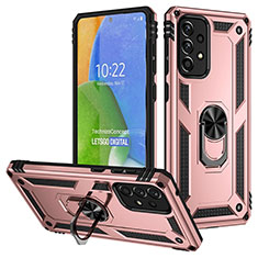 Silicone Matte Finish and Plastic Back Cover Case with Magnetic Finger Ring Stand MQ3 for Samsung Galaxy A73 5G Rose Gold