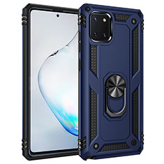 Silicone Matte Finish and Plastic Back Cover Case with Magnetic Finger Ring Stand MQ3 for Samsung Galaxy A81 Blue