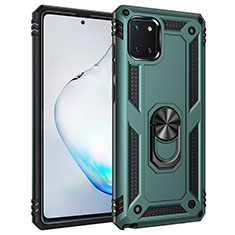 Silicone Matte Finish and Plastic Back Cover Case with Magnetic Finger Ring Stand MQ3 for Samsung Galaxy A81 Green