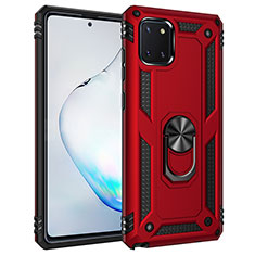 Silicone Matte Finish and Plastic Back Cover Case with Magnetic Finger Ring Stand MQ3 for Samsung Galaxy A81 Red