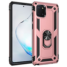 Silicone Matte Finish and Plastic Back Cover Case with Magnetic Finger Ring Stand MQ3 for Samsung Galaxy A81 Rose Gold
