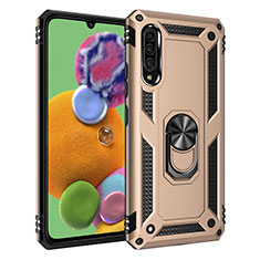 Silicone Matte Finish and Plastic Back Cover Case with Magnetic Finger Ring Stand MQ3 for Samsung Galaxy A90 5G Gold