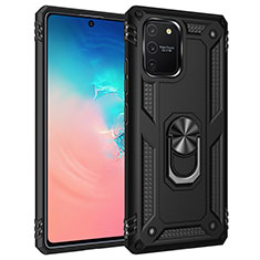 Silicone Matte Finish and Plastic Back Cover Case with Magnetic Finger Ring Stand MQ3 for Samsung Galaxy A91 Black