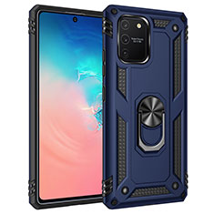Silicone Matte Finish and Plastic Back Cover Case with Magnetic Finger Ring Stand MQ3 for Samsung Galaxy A91 Blue