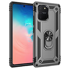 Silicone Matte Finish and Plastic Back Cover Case with Magnetic Finger Ring Stand MQ3 for Samsung Galaxy A91 Gray