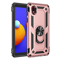 Silicone Matte Finish and Plastic Back Cover Case with Magnetic Finger Ring Stand MQ3 for Samsung Galaxy M01 Core Rose Gold