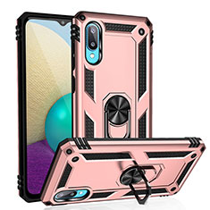 Silicone Matte Finish and Plastic Back Cover Case with Magnetic Finger Ring Stand MQ3 for Samsung Galaxy M02 Rose Gold