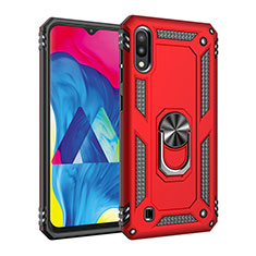 Silicone Matte Finish and Plastic Back Cover Case with Magnetic Finger Ring Stand MQ3 for Samsung Galaxy M10 Red