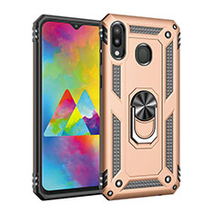 Silicone Matte Finish and Plastic Back Cover Case with Magnetic Finger Ring Stand MQ3 for Samsung Galaxy M20 Gold