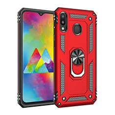 Silicone Matte Finish and Plastic Back Cover Case with Magnetic Finger Ring Stand MQ3 for Samsung Galaxy M20 Red