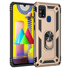 Silicone Matte Finish and Plastic Back Cover Case with Magnetic Finger Ring Stand MQ3 for Samsung Galaxy M21s Gold