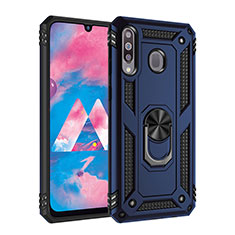 Silicone Matte Finish and Plastic Back Cover Case with Magnetic Finger Ring Stand MQ3 for Samsung Galaxy M30 Blue