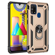 Silicone Matte Finish and Plastic Back Cover Case with Magnetic Finger Ring Stand MQ3 for Samsung Galaxy M31 Gold