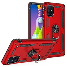 Silicone Matte Finish and Plastic Back Cover Case with Magnetic Finger Ring Stand MQ3 for Samsung Galaxy M51 Red