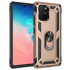Silicone Matte Finish and Plastic Back Cover Case with Magnetic Finger Ring Stand MQ3 for Samsung Galaxy M80S Gold
