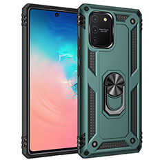 Silicone Matte Finish and Plastic Back Cover Case with Magnetic Finger Ring Stand MQ3 for Samsung Galaxy M80S Green