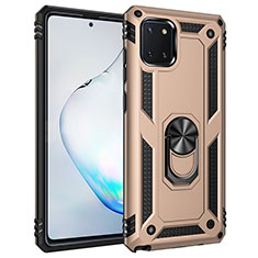 Silicone Matte Finish and Plastic Back Cover Case with Magnetic Finger Ring Stand MQ3 for Samsung Galaxy Note 10 Lite Gold