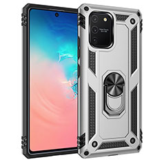Silicone Matte Finish and Plastic Back Cover Case with Magnetic Finger Ring Stand MQ3 for Samsung Galaxy S10 Lite Silver