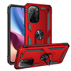 Silicone Matte Finish and Plastic Back Cover Case with Magnetic Finger Ring Stand MQ3 for Xiaomi Mi 11X Pro 5G Red