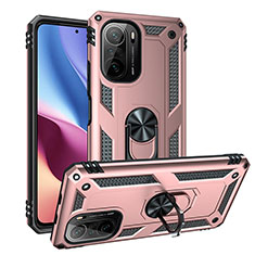 Silicone Matte Finish and Plastic Back Cover Case with Magnetic Finger Ring Stand MQ3 for Xiaomi Mi 11X Pro 5G Rose Gold