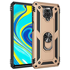 Silicone Matte Finish and Plastic Back Cover Case with Magnetic Finger Ring Stand MQ3 for Xiaomi Poco M2 Pro Gold