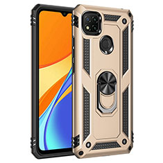 Silicone Matte Finish and Plastic Back Cover Case with Magnetic Finger Ring Stand MQ3 for Xiaomi Redmi 9 India Gold