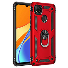 Silicone Matte Finish and Plastic Back Cover Case with Magnetic Finger Ring Stand MQ3 for Xiaomi Redmi 9 India Red
