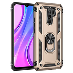 Silicone Matte Finish and Plastic Back Cover Case with Magnetic Finger Ring Stand MQ3 for Xiaomi Redmi 9 Prime India Gold