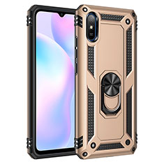 Silicone Matte Finish and Plastic Back Cover Case with Magnetic Finger Ring Stand MQ3 for Xiaomi Redmi 9A Gold