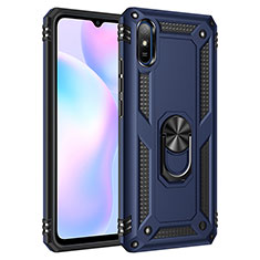 Silicone Matte Finish and Plastic Back Cover Case with Magnetic Finger Ring Stand MQ3 for Xiaomi Redmi 9AT Blue