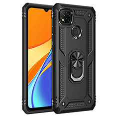 Silicone Matte Finish and Plastic Back Cover Case with Magnetic Finger Ring Stand MQ3 for Xiaomi Redmi 9C Black