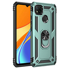 Silicone Matte Finish and Plastic Back Cover Case with Magnetic Finger Ring Stand MQ3 for Xiaomi Redmi 9C NFC Green