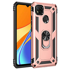 Silicone Matte Finish and Plastic Back Cover Case with Magnetic Finger Ring Stand MQ3 for Xiaomi Redmi 9C Rose Gold