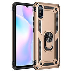 Silicone Matte Finish and Plastic Back Cover Case with Magnetic Finger Ring Stand MQ3 for Xiaomi Redmi 9i Gold