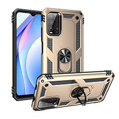 Silicone Matte Finish and Plastic Back Cover Case with Magnetic Finger Ring Stand MQ3 for Xiaomi Redmi 9T 4G Gold