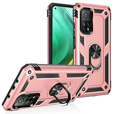 Silicone Matte Finish and Plastic Back Cover Case with Magnetic Finger Ring Stand MQ3 for Xiaomi Redmi K30S 5G Rose Gold