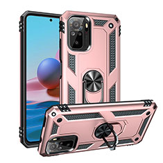 Silicone Matte Finish and Plastic Back Cover Case with Magnetic Finger Ring Stand MQ3 for Xiaomi Redmi Note 10 4G Rose Gold