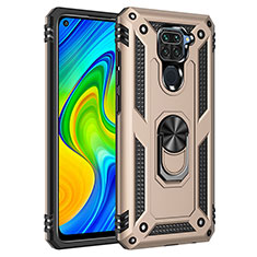 Silicone Matte Finish and Plastic Back Cover Case with Magnetic Finger Ring Stand MQ3 for Xiaomi Redmi Note 9 Gold
