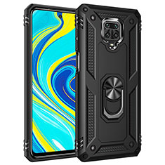 Silicone Matte Finish and Plastic Back Cover Case with Magnetic Finger Ring Stand MQ3 for Xiaomi Redmi Note 9 Pro Black