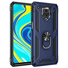 Silicone Matte Finish and Plastic Back Cover Case with Magnetic Finger Ring Stand MQ3 for Xiaomi Redmi Note 9 Pro Blue