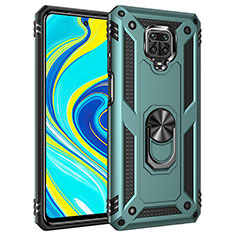 Silicone Matte Finish and Plastic Back Cover Case with Magnetic Finger Ring Stand MQ3 for Xiaomi Redmi Note 9 Pro Green