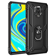 Silicone Matte Finish and Plastic Back Cover Case with Magnetic Finger Ring Stand MQ3 for Xiaomi Redmi Note 9 Pro Max Black