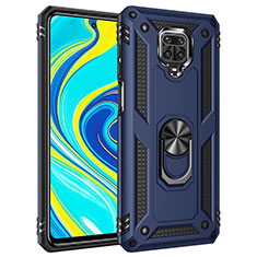 Silicone Matte Finish and Plastic Back Cover Case with Magnetic Finger Ring Stand MQ3 for Xiaomi Redmi Note 9 Pro Max Blue