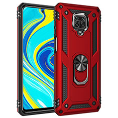 Silicone Matte Finish and Plastic Back Cover Case with Magnetic Finger Ring Stand MQ3 for Xiaomi Redmi Note 9 Pro Max Red