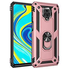 Silicone Matte Finish and Plastic Back Cover Case with Magnetic Finger Ring Stand MQ3 for Xiaomi Redmi Note 9 Pro Max Rose Gold
