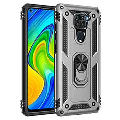 Silicone Matte Finish and Plastic Back Cover Case with Magnetic Finger Ring Stand MQ3 for Xiaomi Redmi Note 9 Silver