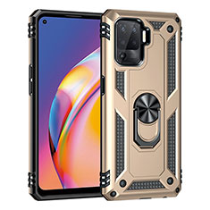 Silicone Matte Finish and Plastic Back Cover Case with Magnetic Finger Ring Stand MQ4 for Oppo F19 Pro Gold