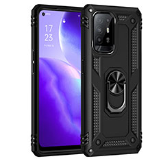 Silicone Matte Finish and Plastic Back Cover Case with Magnetic Finger Ring Stand MQ4 for Oppo Reno5 Z 5G Black