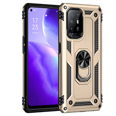Silicone Matte Finish and Plastic Back Cover Case with Magnetic Finger Ring Stand MQ4 for Oppo Reno5 Z 5G Gold